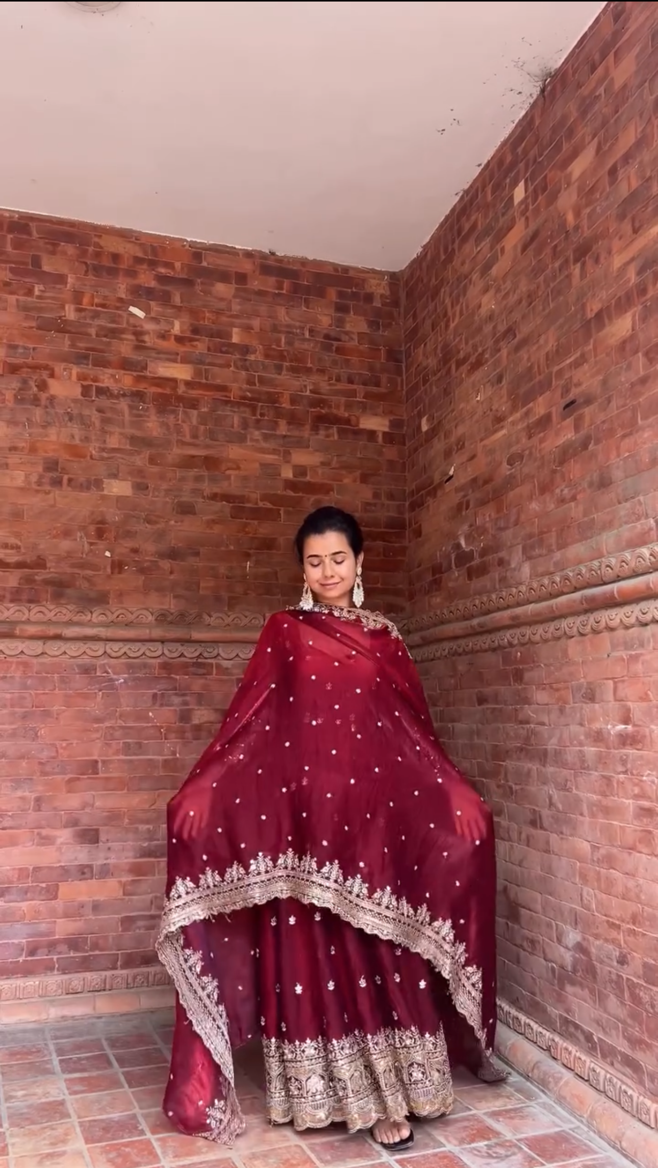 Maroon Anarkali Gown with Dupatta – Festive & Bridal Look