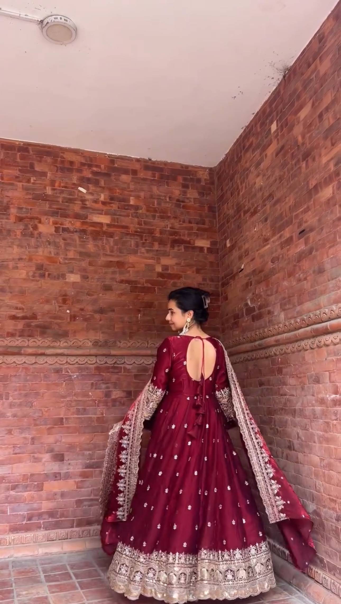 Maroon Anarkali Gown with Dupatta – Festive & Bridal Look