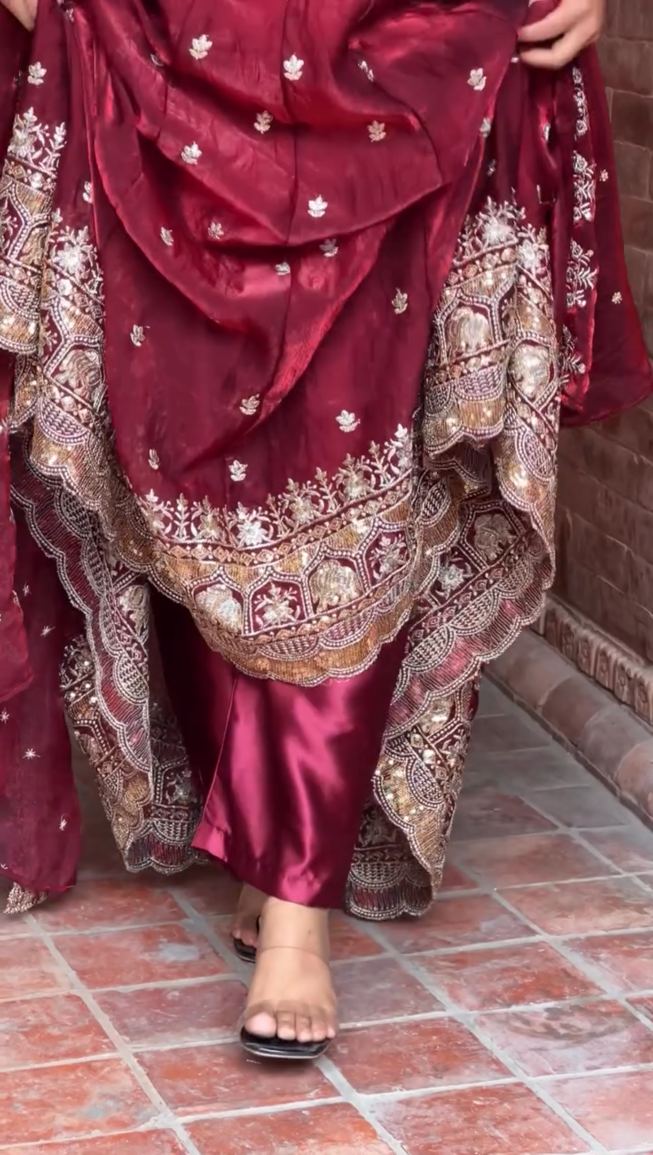 Maroon Anarkali Gown with Dupatta – Festive & Bridal Look