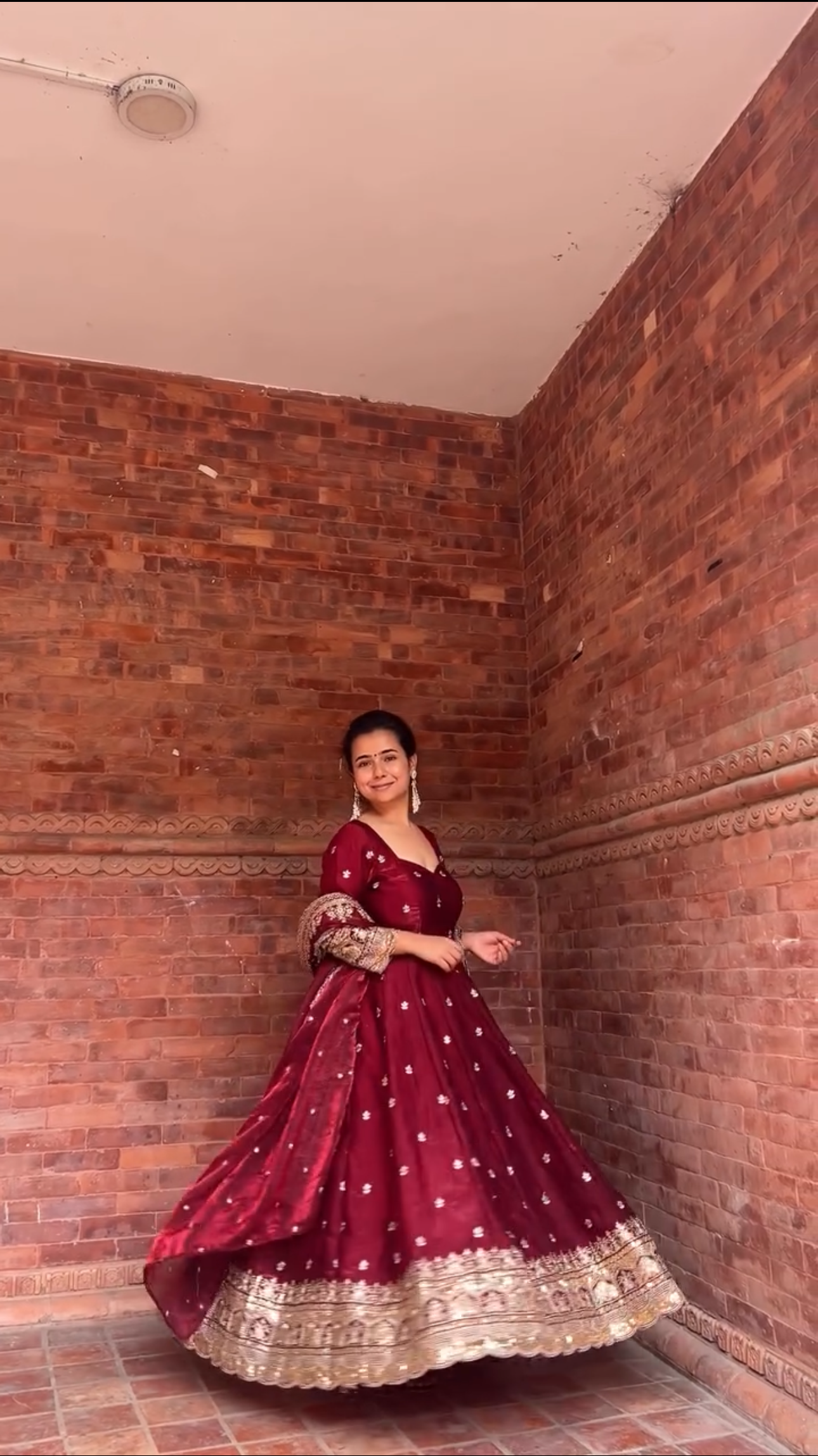 Maroon Anarkali Gown with Dupatta – Festive & Bridal Look