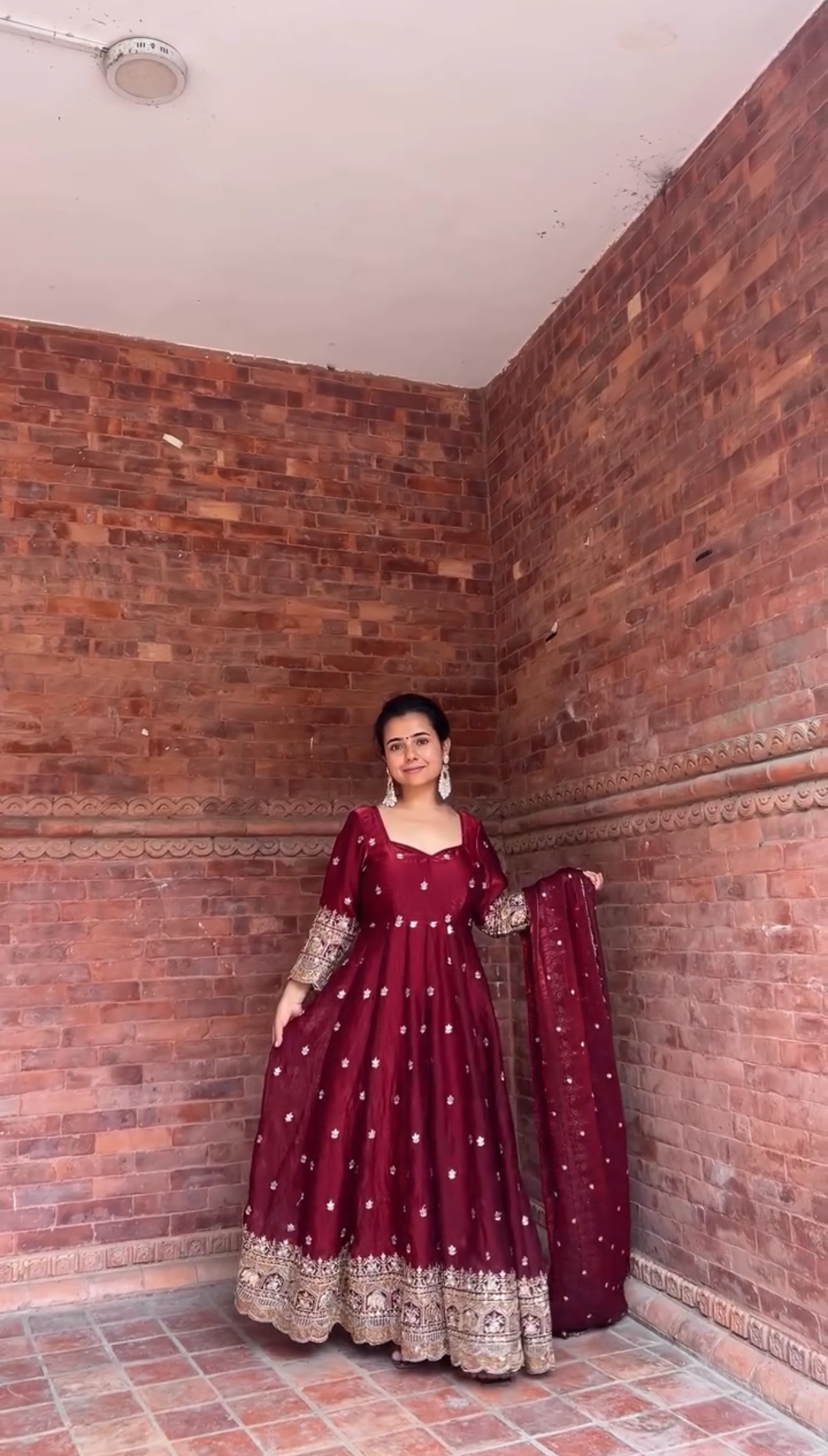 Maroon Anarkali Gown with Dupatta – Festive & Bridal Look