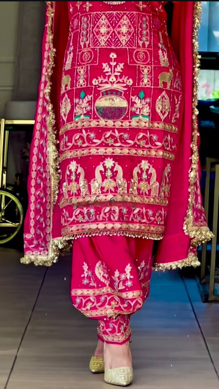Designer Heavy Embroidered Dhoti Salwar Set – Maroon Mirror-Work Look